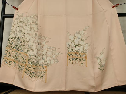 平和屋着物●訪問着　友禅　草花文　肉地色　正絹　逸品　AAAZ0297zg