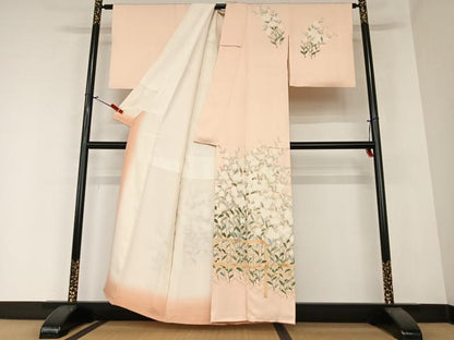 平和屋着物●訪問着　友禅　草花文　肉地色　正絹　逸品　AAAZ0297zg