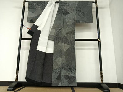 平和屋着物●小紋師　北原寿永　江戸小紋　百柄　黒地　正絹　逸品　AAAZ0302zg