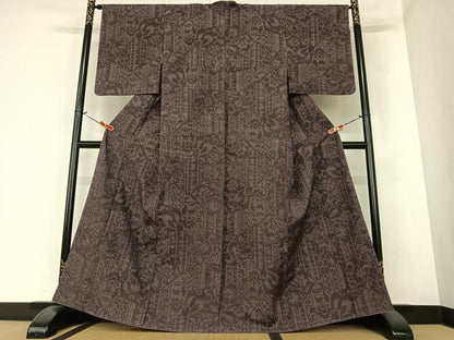 平和屋着物●結城紬　80亀甲　更紗花文　正絹　逸品　未使用　AABH7154cs