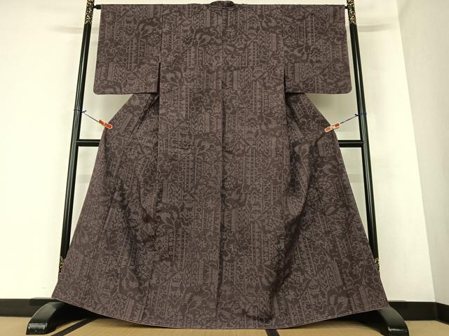 平和屋着物●結城紬　80亀甲　更紗花文　正絹　逸品　未使用　AABH7154cs
