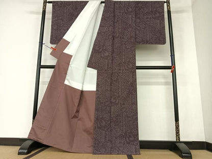 平和屋着物●結城紬　80亀甲　更紗花文　正絹　逸品　未使用　AABH7154cs