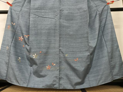 平和屋着物●訪問着　紬地　舞桜　正絹　逸品　AAAZ0305zg