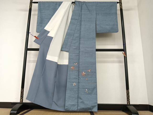 平和屋着物●訪問着　紬地　舞桜　正絹　逸品　AAAZ0305zg