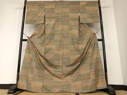 平和屋着物●上質な紬　横段文　正絹　逸品　AAAZ0308zg