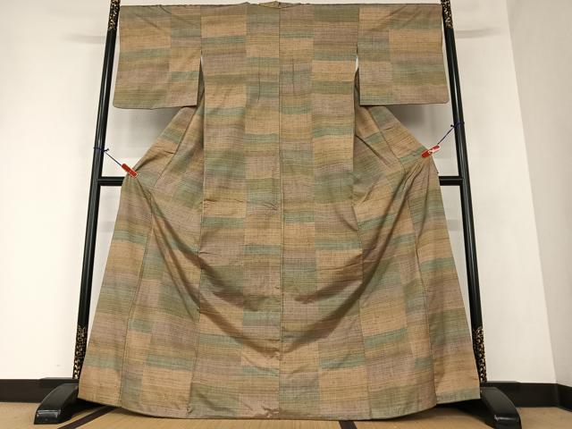 平和屋着物●上質な紬　横段文　正絹　逸品　AAAZ0308zg