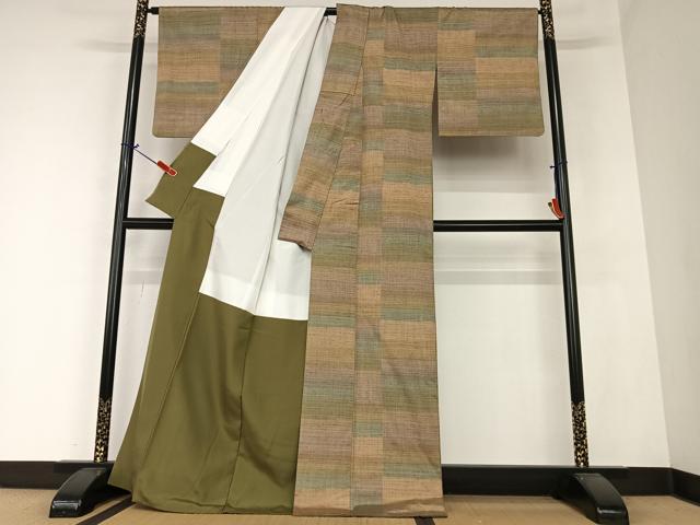平和屋着物●上質な紬　横段文　正絹　逸品　AAAZ0308zg