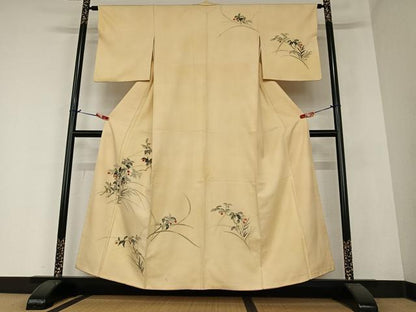 平和屋着物●訪問着 紬地 手描き 南天文 正絹 逸品 AAAZ0310zg