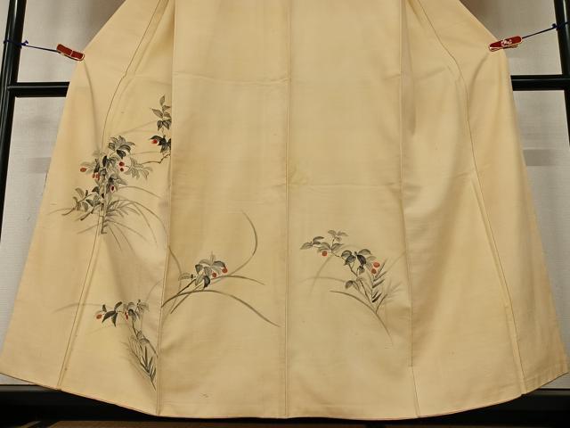 平和屋着物●訪問着 紬地 手描き 南天文 正絹 逸品 AAAZ0310zg