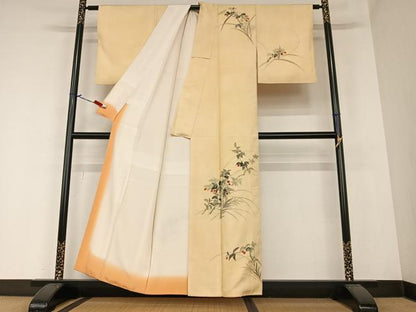 平和屋着物●訪問着 紬地 手描き 南天文 正絹 逸品 AAAZ0310zg
