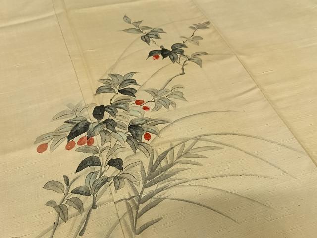 平和屋着物●訪問着 紬地 手描き 南天文 正絹 逸品 AAAZ0310zg