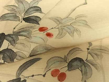 平和屋着物●訪問着 紬地 手描き 南天文 正絹 逸品 AAAZ0310zg