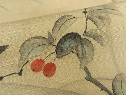平和屋着物●訪問着 紬地 手描き 南天文 正絹 逸品 AAAZ0310zg