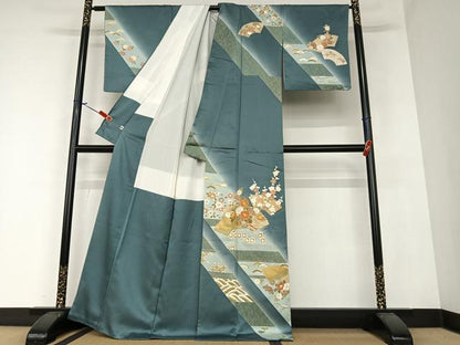 平和屋着物●訪問着　駒刺繍　地紙重ね花文　暈し染め　金彩　松坂屋扱い　正絹　逸品　AAAZ0311zg