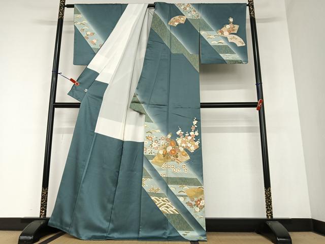 平和屋着物●訪問着　駒刺繍　地紙重ね花文　暈し染め　金彩　松坂屋扱い　正絹　逸品　AAAZ0311zg