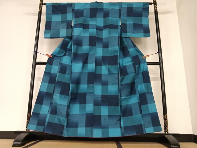 平和屋着物●上質な紬 市松文様 正絹 逸品 AAAZ0315zg