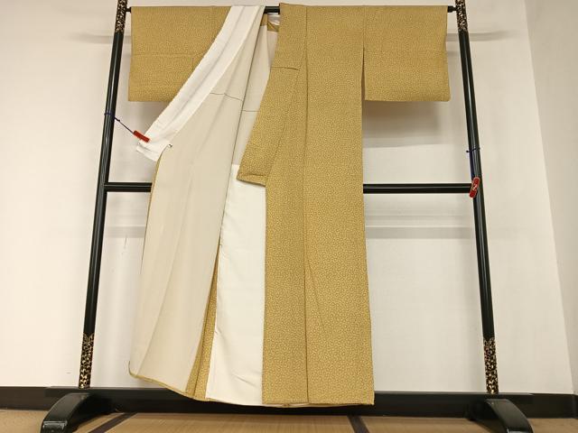 平和屋着物▽人間国宝 初代 六谷梅軒(六谷紀久男)錐彫り 重要無形文化 財伊勢型紙 江戸小紋 単衣 菊尽くし 正絹 逸品 AAAZ0331zg