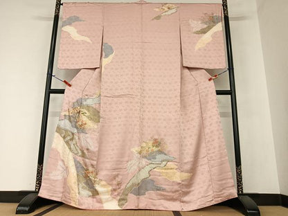 平和屋着物●創業460年・千總 訪問着 駒刺繍 絞り 御所車花文 金彩 正絹 逸品 AAAZ0339zg