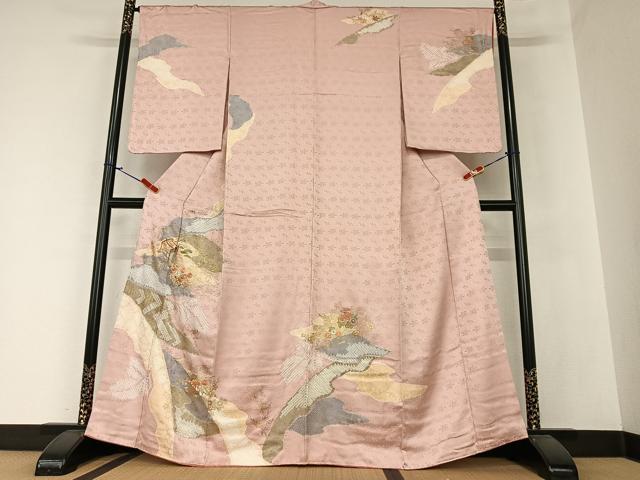 平和屋着物●創業460年・千總 訪問着 駒刺繍 絞り 御所車花文 金彩 正絹 逸品 AAAZ0339zg