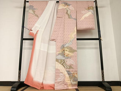 平和屋着物●創業460年・千總 訪問着 駒刺繍 絞り 御所車花文 金彩 正絹 逸品 AAAZ0339zg