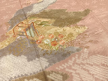 平和屋着物●創業460年・千總 訪問着 駒刺繍 絞り 御所車花文 金彩 正絹 逸品 AAAZ0339zg