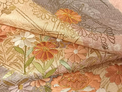 平和屋着物●創業460年・千總 訪問着 駒刺繍 絞り 御所車花文 金彩 正絹 逸品 AAAZ0339zg