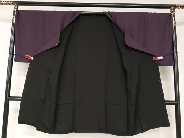 平和屋着物●道行コート　リバーシブル　舞花地紋　鳥羽色×黒色　ロング丈　正絹　逸品　AAAZ0340zg