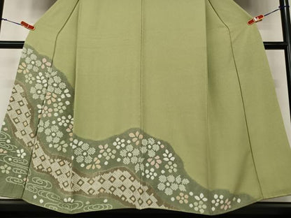 平和屋着物●訪問着　絞り　流水舞花文　正絹　逸品　AAAZ0341zg