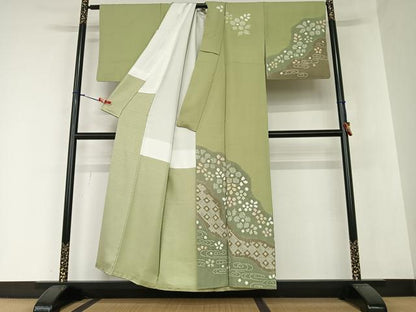 平和屋着物●訪問着　絞り　流水舞花文　正絹　逸品　AAAZ0341zg