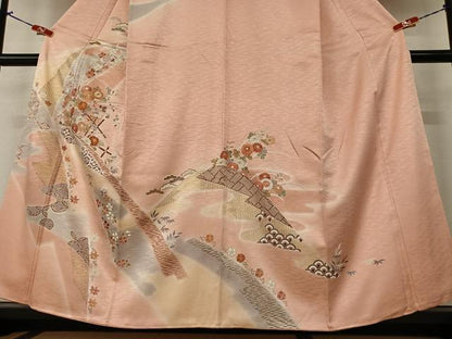 平和屋着物●訪問着 駒刺繍 草花文 暈し染め 金彩 正絹 逸品 AAAZ0345zg