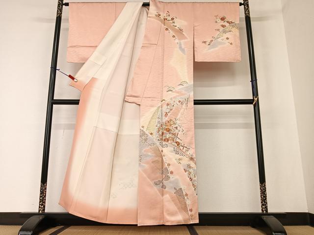 平和屋着物●訪問着 駒刺繍 草花文 暈し染め 金彩 正絹 逸品 AAAZ0345zg