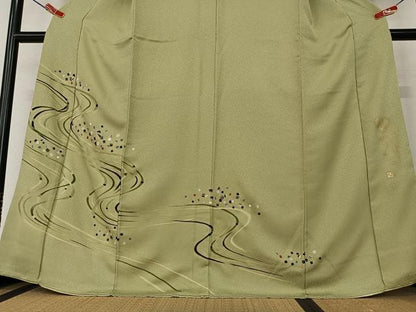 平和屋着物●螺鈿工芸作家　佐野正喜　訪問着　流水箔散らし　金彩　正絹　逸品　AAAZ0348zg