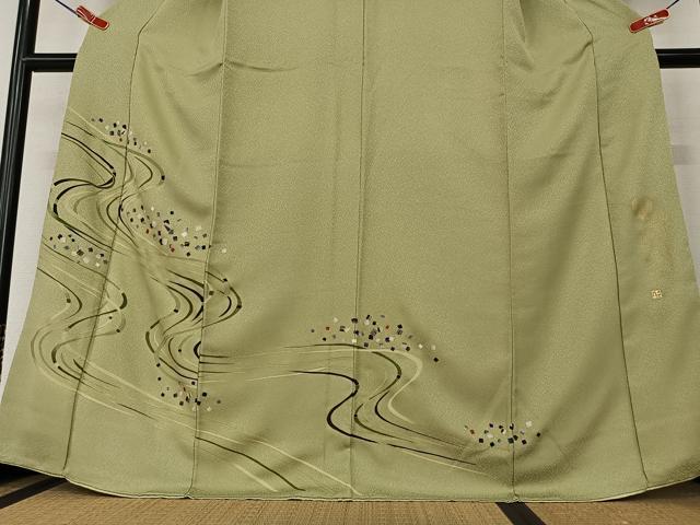 平和屋着物●螺鈿工芸作家　佐野正喜　訪問着　流水箔散らし　金彩　正絹　逸品　AAAZ0348zg