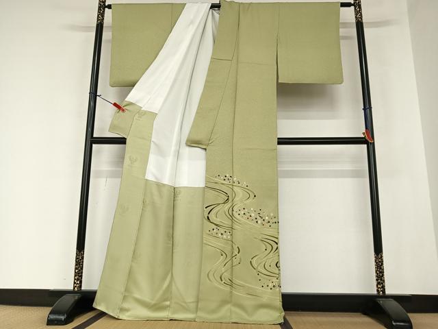 平和屋着物●螺鈿工芸作家　佐野正喜　訪問着　流水箔散らし　金彩　正絹　逸品　AAAZ0348zg