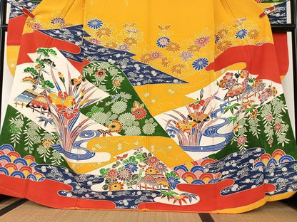 平和屋着物●紅型 振袖 風景草花文 正絹 逸品 未使用 AAAZ0351zg