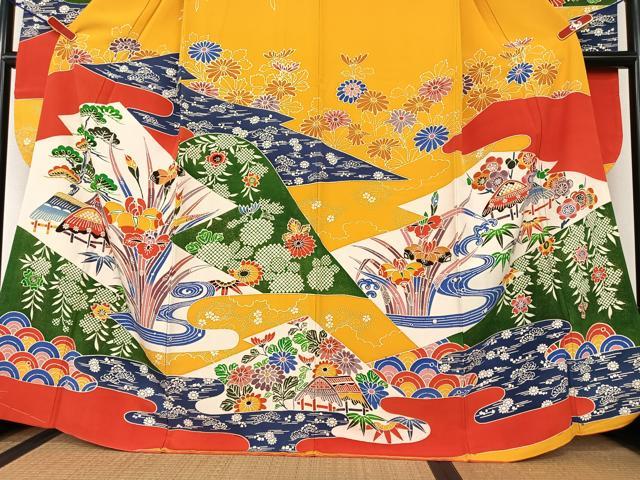 平和屋着物●紅型 振袖 風景草花文 正絹 逸品 未使用 AAAZ0351zg