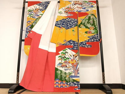 平和屋着物●紅型 振袖 風景草花文 正絹 逸品 未使用 AAAZ0351zg