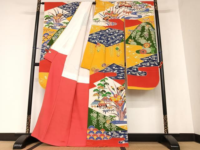 平和屋着物●紅型 振袖 風景草花文 正絹 逸品 未使用 AAAZ0351zg