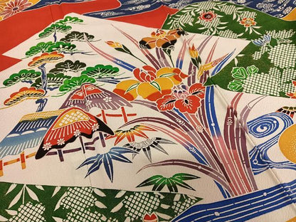 平和屋着物●紅型 振袖 風景草花文 正絹 逸品 未使用 AAAZ0351zg