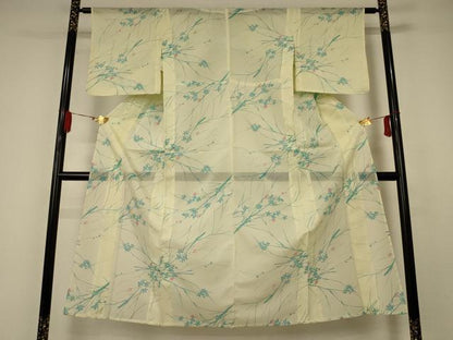 平和屋着物＊夏物　小紋　絽　枝花文　洗える着物　AAAZ0504jd