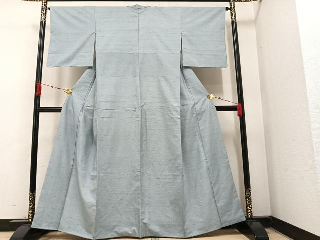 平和屋着物●結城紬　色無地　灰青色　正絹　逸品　AABH9588ck