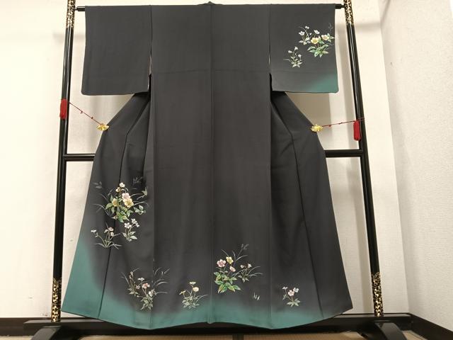平和屋着物●訪問着　手描き　花蝶文　暈し染め　正絹　逸品　AAAZ0529ph