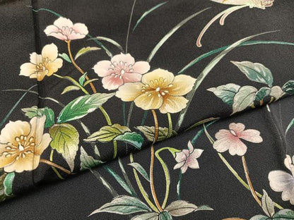 平和屋着物●訪問着　手描き　花蝶文　暈し染め　正絹　逸品　AAAZ0529ph