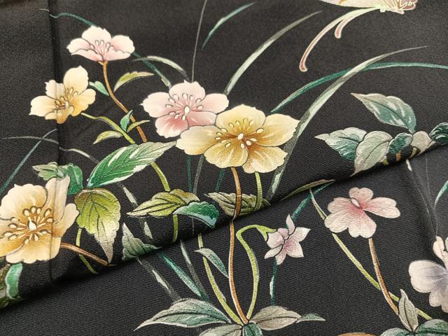 平和屋着物●訪問着　手描き　花蝶文　暈し染め　正絹　逸品　AAAZ0529ph
