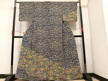 平和屋着物●訪問着 型染め 笹竹文 鬼しぼ縮緬 正絹 逸品 AAAZ0536ph