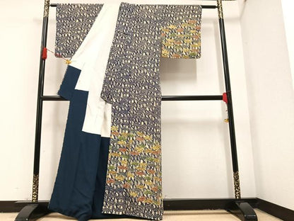 平和屋着物●訪問着 型染め 笹竹文 鬼しぼ縮緬 正絹 逸品 AAAZ0536ph