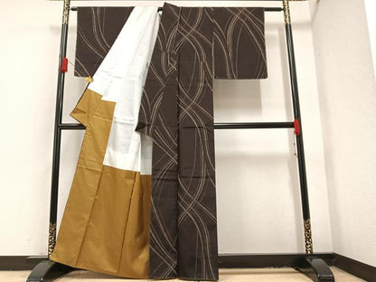 平和屋着物●上質な紬 よろけ縞 正絹 逸品 未使用 AAAZ0540ph