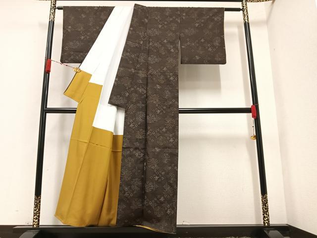 平和屋着物●上質な小紋 紬地 花鳥文 正絹 逸品 AAAZ0554ph