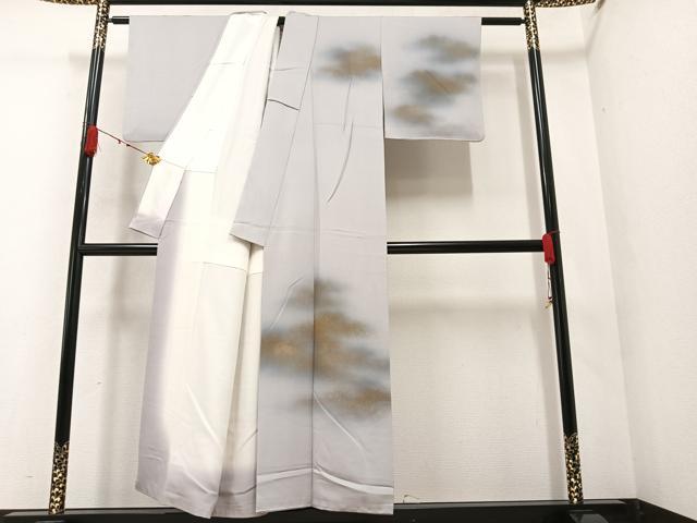 平和屋着物●箔工芸作家　河村喜之助　訪問着　霞文　暈し染め　金彩　正絹　逸品　AAAZ0571ph