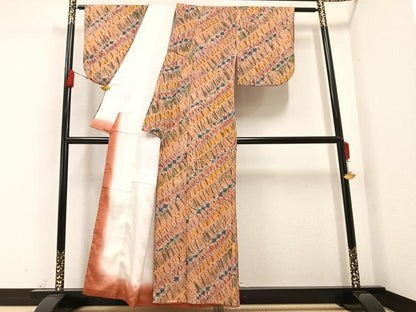 平和屋着物●菅原工房　菅原結作　漢方染紬　小紋　紬地　絞り　斜縞　正絹　逸品　AAAZ0572ph